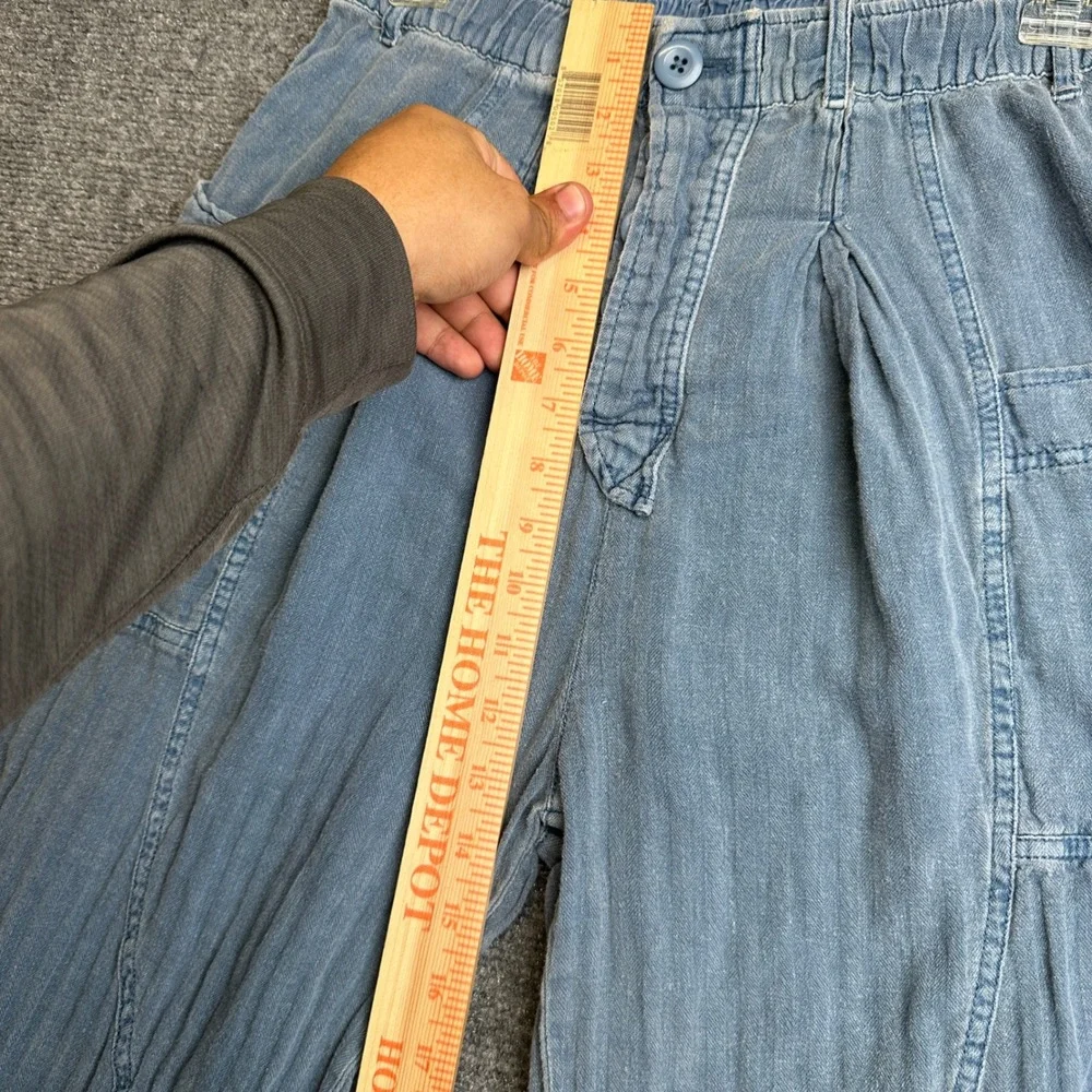 Free People Casual Linen Blend Jogger Pants Womens XS Blue Boho Textured